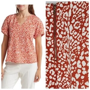 Melloday leopard print stretchy blouse. Rust cream.  Size 1X